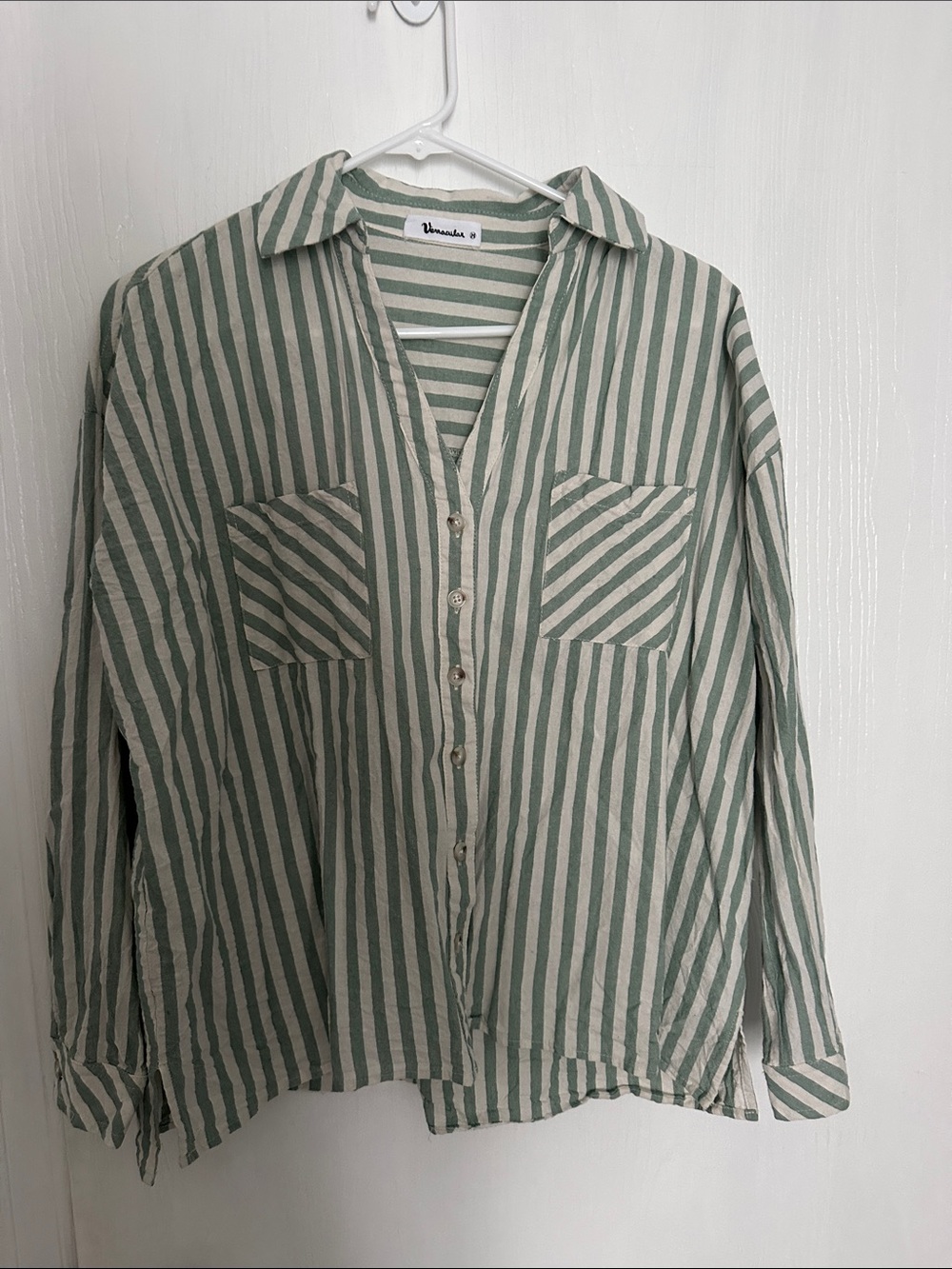 Relaxed Green Stripe Button-Down Shirt - Womens
